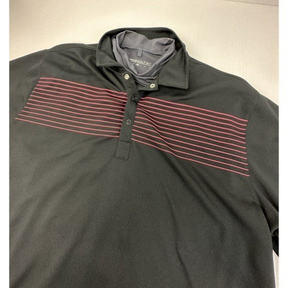 Nike Golf ‎ Dri Fit Mens Large  Black Polo Shirt 2-in-1 Long Sleeve